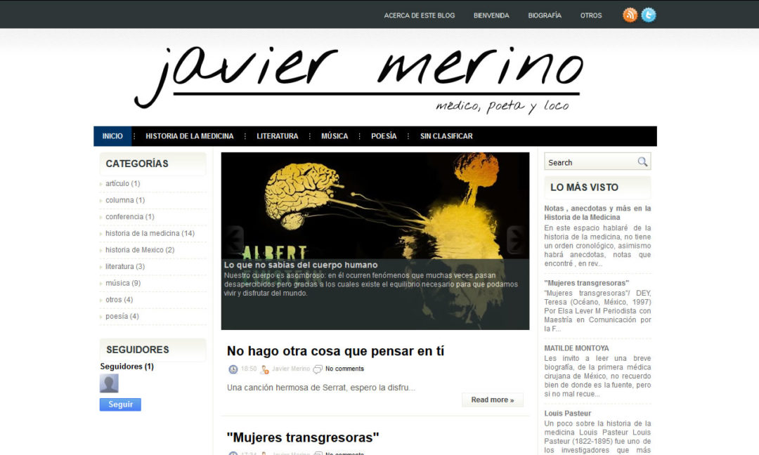 Foto que muestra el diseño del portal web Javier Merino Médico Poeta y Loco